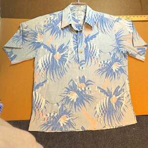 Kahala Hawaiian Floral 1/4 Button-Up Shirt Men’s Blue/Beige Short Sleeve Pocket